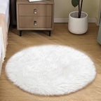 Goolela White Round Rug 3ft Fluffy Faux Sheepskin Fur Rug Small Circle Fuzzy Furry Rug for Bedroom Dorm Plush Washable Carpet