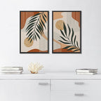SIGNFORD Framed Canvas Print Wall Art Mid-Century Palm Leaf and Geometry Symbols Abstract Shapes Illustrations Modern Boho Nature Colorful Chic for Living Room, Bedroom, Office - 16"x24"x2 Black