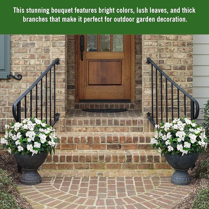 Uqueeten15.7” Fall Decorations for Home Fake Fall Flowers Fake Plants Artificial Impatiens Bouquet Flowers for Outdoors Silk Faux Flowers Impatiens Plants Decor Indoor Planters 8PCS (White) 8pcs