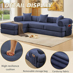 107" Oversized Convertible Sleeper Sofa Bed, Corduroy L Shape Sectional Couch, Folding Sofa Bed with Side Pocket, Modern Cloud Floor Mattress Couch,Modular Sofa for Living Room,Dark Blue
