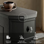 Nightstand Set of 2 with Charging Station, Vintage Wood End Table with 3 Drawer, Victoria Narrow Side Table, Slim Bedside Tables for Bedroom, Pre-Installation, Black