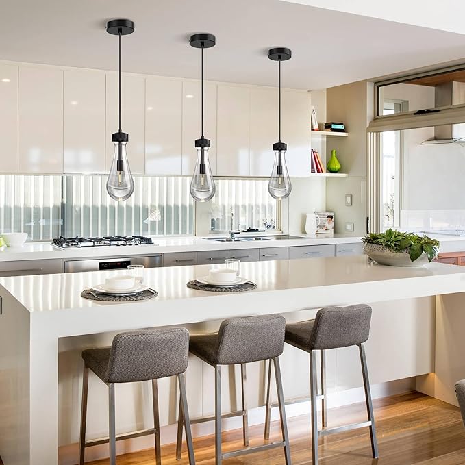 Espird Raindrop Pendant Lights - Matte Black Pendant Lights Kitchen Island, Teardrop Island Pendant Light for Kitchen Modern Chandelier for Bedroom Bathroom Living Room