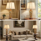 27" Set of 2 Farmhouse Table Lamps for Living Room Bedroom, Rustic Bedside Lamp with USB A+C Ports, Red Brown Resin Vintage Nightstand Lamps with Night Light, 2 Bulbs Include