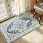 Topllen Entryway Rug - 2'x3' Boho Soft Low Pile Washable Area Rug, Non-Slip Small Rugs Indoor for Front Door Entrance Kitchen Bathroom, Vintage Carpet Stain Resistance (Blue, 2x3ft)