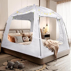 Bed Tent Bed Canopy Twin Size for Kid and Adults 100% Breathable Tents 4 Doors 80% Blackout - Indoor Portable Sleeping Tents Privacy Large Space with String Light