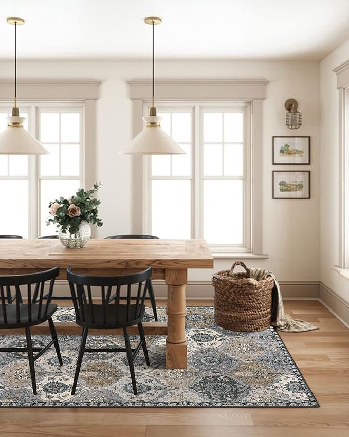 Lahome Moroccan Trellis Washable Area Rugs, 3x5 Rug for Bedroom Entryway Indoor Non-Slip, Small Oriental Accent Carpet for Living Room Kitchen Bathroom Office, Grey