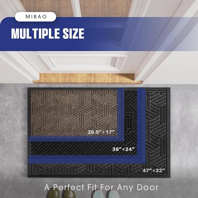 Mibao Front Door Mat Outside Entrance, Durable Outdoor Indoor Mat, Low Profile Heavy Duty Doormat, Non-Slip, Traps Dirt and Moisture, Easy Clean Patio Porch Entryway Mat, 32" x 47", Brown