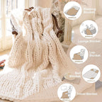 Chunky Knit Blanket - Luxury Soft Cozy 61 * 79 Bold Throw Blanket,100% Woven Blanket Rope Knot Throw Blanket for Couch, Sofa, Home Decor, Gift - Machine Washable（Cream）
