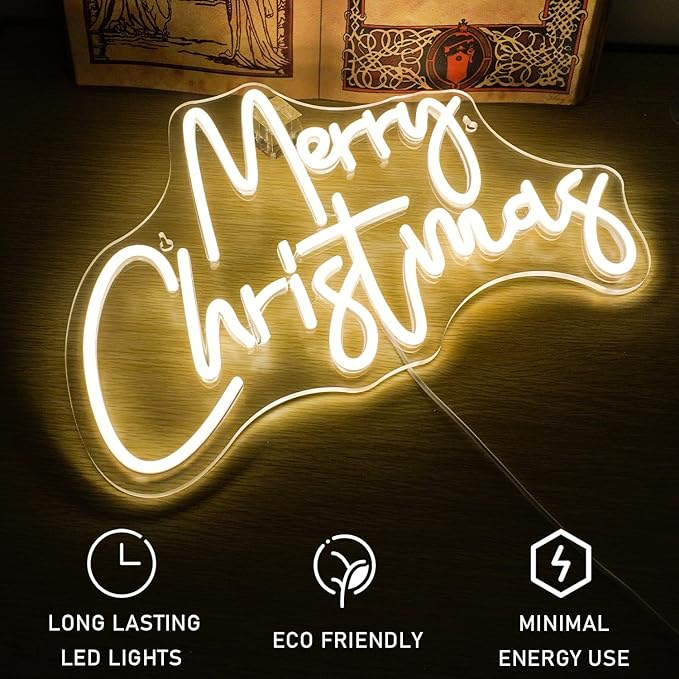 WLHOPE Merry Christmas Neon Sign Dimmable Neon Signs For Wall Decor Led Lights For Christmas Bar Man Cave Club Party Room Shop Window Bedroom Decoration Gifts USB Powered 12.6x16.14in