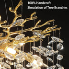 YUYI Modern Crystal Chandeliers for Dining Room,Gold Tree Branches Chandelier Lighting,Round Luxury Raindrop High Ceiling Chandelier Light Fixture Hanging Pendant Light Fixtures(47.2 inch)