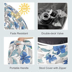 LVTXIII Outdoor/Indoor Inflatable Ottoman, All Weather Round Footrest Stool with Handle D31”x H14”, Portable Pouf for Patio Garden Camping or Home Decoration, Clemens Noir Blue