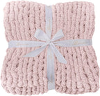 Bigacogo Chunky Knit Throw Blanket for Couch, 51x63 inches, 100% Hand Knitted with Thick Jumbo Chenille Yarn, Cozy Soft Large Rope Knot Cable Crochet Blankets for Sofa Bed Living Room, Rose Tan