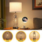 Seealle Table Lamp for Living Room Set of 2 - Wood-Like Bedside Lamp for Bedroom with USB C+A & Outlet, Farmhouse Lamps for Night Stands, 3-Way Dimmable Touch Lamps for Living Room