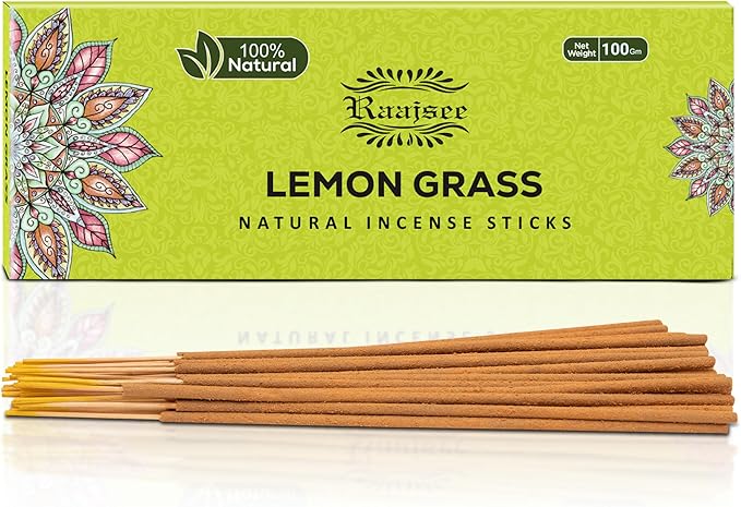 Raajsee Incense Sticks Lemon Grass 100 gm Pack-100% Pure Organic Natural Hand Rolled Free from Chemicals-Perfect for Church, Aromatherapy,Relaxation,Meditation,Positivity & Sensual Therapy