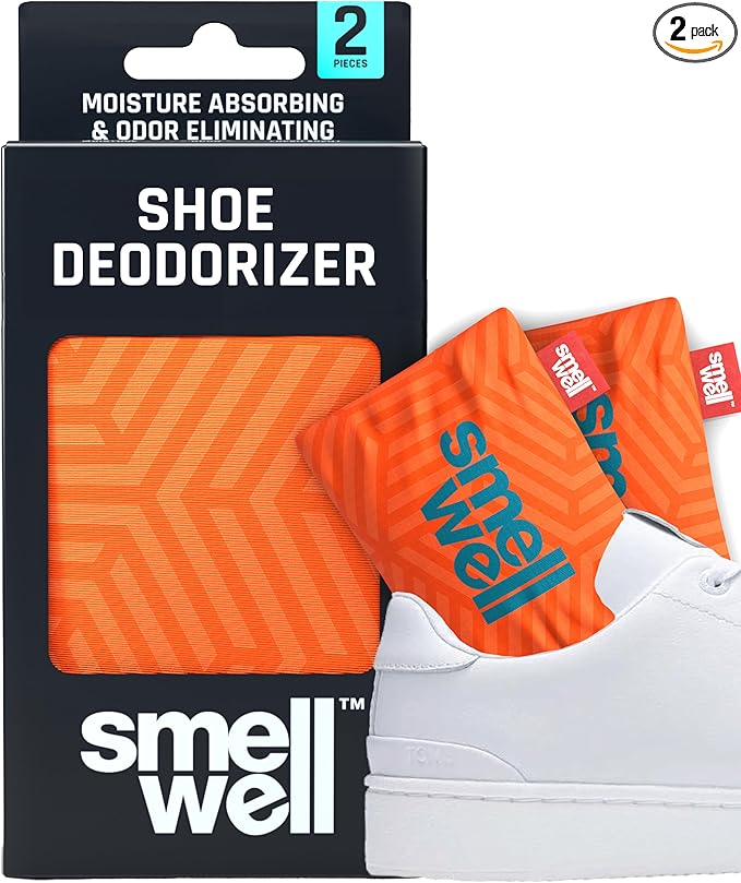 SmellWell - Scented Shoe Deodorizer Inserts - Odor Eliminators - Activated Bamboo Charcoal + Minerals - Natural Fresheners for shoes, bags, gloves - 2 x 1.8oz Original Size Geometric Orange