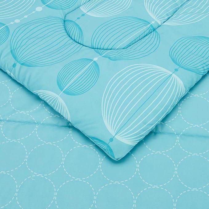 Amazon Basics Full/Queen Comforter Set with Geometric Sheets, 7-Piece Industrial Teal Bedding, Lightweight Microfiber Bed-in-a-Bag