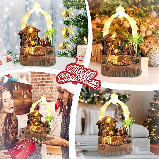 VCUTEKA Christmas Village Houses, Nativity Scene with Crystal Angel and Rotating Sheep Lighted Musical Christmas Village Collectible Building for Xmas Indoor Decorations or Holiday Table Displays