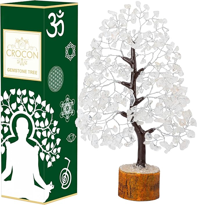 Clear Quartz Gemstone Tree of Life - Handmade Crystal for Positive Energy, Chakra Money Tree Bonsai - Feng Shui Decor, Healing Crystals - Attract Good Luck, Meditation Accessories, Spiritual Gift