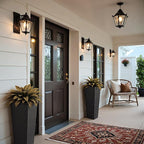 JUMMICO Set of 2 Resin Rattan Tall Planters for Outdoor Plants, Large Tapered Planters with Drainage Holes&Inner Trays, Flower Pots for Garden, Patio, Porch, Backyard (Black, 32'')