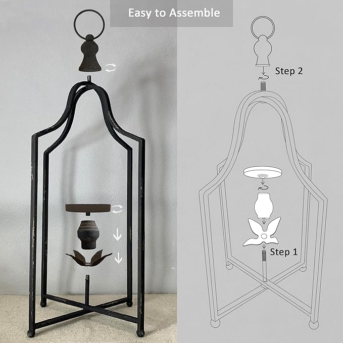 Large Tall Shabby Chic Lanterns Decorative Indoor Outdoor, Outside Gifts Front Porch Patio Vintage Metal Candle Holders, Fireplace Table Floor Farmhouse Rustic Decor Set of 2