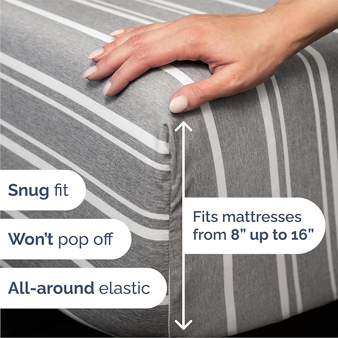 Queen Size 4 Piece Sheet Set - Comfy Breathable & Cooling Bed Sheets Set - Hotel Luxury Bedding for Women, Men, Kids, Teens, Boys & Girls - Deep Pockets, Soft, Wrinkle Free - Oeko-Tex - Grey Stripes 3