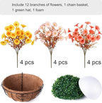 Artificial Fall Flowers Fake Hanging Plants Flowers Basket for Outdoors Autumn Decoration, Silk Morning Glory with Eucalyptus Look Real UV Resistant Faux Flowers for Outside Porch Patio Balcony, Mix