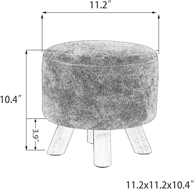 Asense Small Round Ottoman Foot Rest Stool Linen Padded Seat Footstool Ottoman with Anti-Slip Wooden Legs (Assorted Blue,Linen)