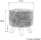 Asense Small Round Ottoman Foot Rest Stool Linen Padded Seat Footstool Ottoman with Anti-Slip Wooden Legs (Assorted Blue,Linen)