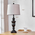 27.5" Set of 2 Farmhouse Table Lamps for Bedroom, 3 Way Dimmable Bedside Lamp with 2 USB +AC Outlet Nightstand Lamps for Living Room Resin Rustic Touch Lamps (Antique Black)