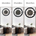 DORBOKER 24" Large Wall Clock with Moving Gears,Oversize Vintage Industrial Rustic Farmhouse Clocks for Living Room Decor Office Home,Solid Wood HD Tempered Glass Cover,Vintage Black