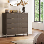 LINSY HOME Fluted Dresser for Bedroom with 8 Drawers, 47" Wide Mid Century Modern Dressers, Tall Boho Chest of Drawer, Large Wood Accent Storage Cabinet for Living Room, Curved Profile Design, Walnut