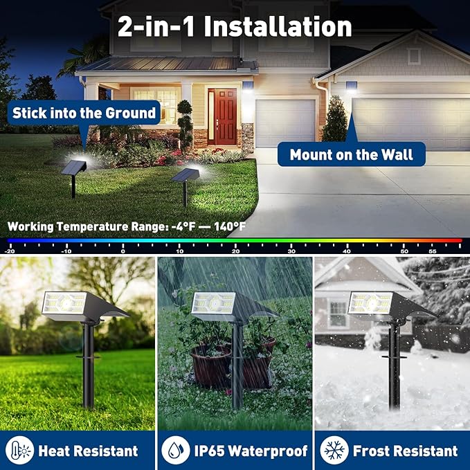 Solar Spot Lights Outdoor, 6 Pack Outdoor Solar Lights for Yard Waterproof, 4 Lighting Modes Solar Landscape Spotlights, Auto On/Off Solar Powered Flood Lights Garden Pathway (Cool White)