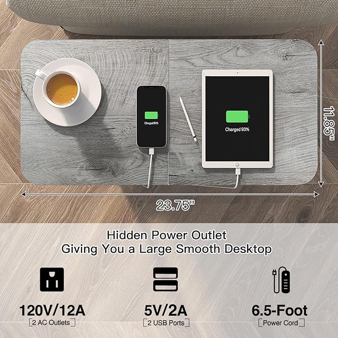 LIDYUK End Table with Charging Station, Flip Top Side Table with USB Ports and Outlets, Nightstand for Small Spaces, Bedside Tables with Storage Shelf for Living Room, Bedroom, Light Grey