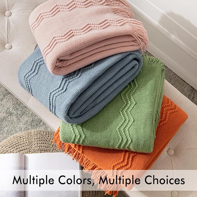 MIULEE Burnt Orange Knitted Throw Blanket for Couch Boho Textured Cozy Woven Blanket with Tassels for Sofa Chair Bed Living Room Fall Home Decor Farmhouse Acrylic Wave Pattern 50"x60"