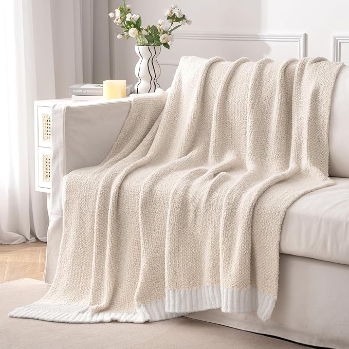 MIULEE Cream Super Soft Throw Blanket for Bed, Twin Size Cozy Fluffy Warm Blankets Knit Blankets for Couch, Sofa, Chair, Living Room, Camping, Picnic, 60 x 80 inch