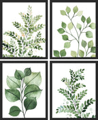 SIGNWIN Framed Green Pastel Forest Fern Leaf Wall Art, Set of 4 Collage Nature Garden Wall Decor Prints, Nature Wilderness Wall Décor for Living Room, Bedroom - 11"x14" Black