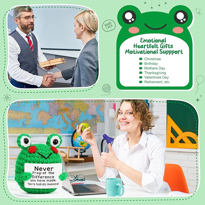 Thank You Teacher Appreciation Gifts, Funny Christmas Encouragement for Teacher Coworker Employee Boss Nurse Graduation Appreciation Week, End of School, Stocking Stuffer, Mini Handmade Crochet Frog