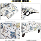 Upholstered Wingback Recliner Chair - Traditional Push Back Recliner Chair with Padded Seat, Fabric Floral Recliner Wingback Chair, Mid Century Modern Armchair for Living Room