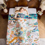 Fall Throw Blanket for Couch, Yellow Boho Decorative Throw Blanket, 100% Cotton Muslin Breathable Woven Farmhouse Blankets Quilt, 50"x60" Reversible Lightweight Blankets Bohemian Throw Quilt