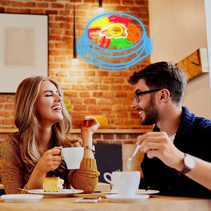 LISIGNVE Bibimbap Neon Sign USB Korean Food Led Light Up Sign Korean Bibimbap Neon Light for Restaurant Kitchen Diner Room Business Wall Decor(16.5”*12.6”)