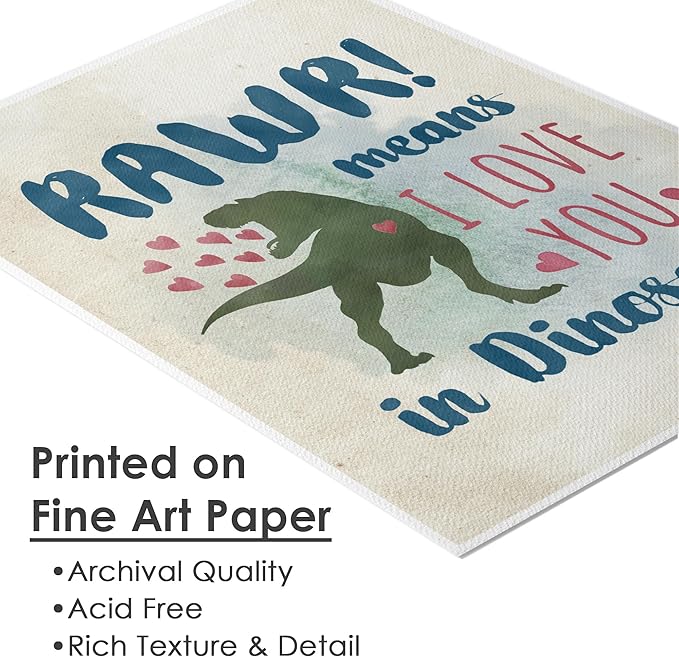 RAWR! Means I Love You In Dinosaur Art Print - 11x14 | Charming and Playful Art Print | Perfect for Kids' Rooms, Playrooms, or Nurseries | Unframed Dinosaur-themed Wall Art