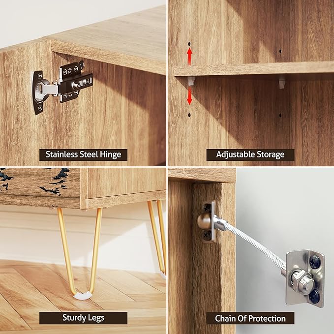 SIGNWIN Sideboard Buffet Cabinet, Kitchen Storage Cabinet with 2 Doors, Countryside Wood Panel Mountain Forest, Cupboard Console Table for Dining Room - 35" L x 18" W x 29" H