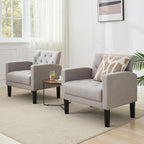 TYBOATLE Accent Chairs Set of 2 Comfy Living Room Chair Tufted Mid Century Modern Accent Chair, Cozy Upholstered Reading Arm Chair for Office, Bedroom (Light Grey, Set of 2)