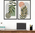 SIGNFORD Framed Canvas Print Wall Art Set Jungle Palm Leaf Geometric Polygons Abstract Shapes Illustration Modern Art Decorative Nordic Nature for Living Room, Bedroom, Office - 24"x36"x2 Black