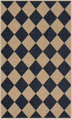 Lahome Checkered Easy Jute 3x5 Outdoor Patio Rug, Washable Rugs for Entryway Diamond Indoor Outdoor Living Room Carpet, Farmhouse Neutral Non Slip Black Door Carpet for Backyard Bedroom
