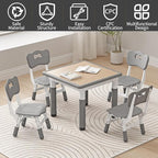 Kids Table and Chairs, Height Adjustable Childrens Table and Chair Set, Kids Tables for Age 2-8, Graffiti Desktop, Table for Kids with 2 Seats, Small Kids Table, Max 300lbs, Grey