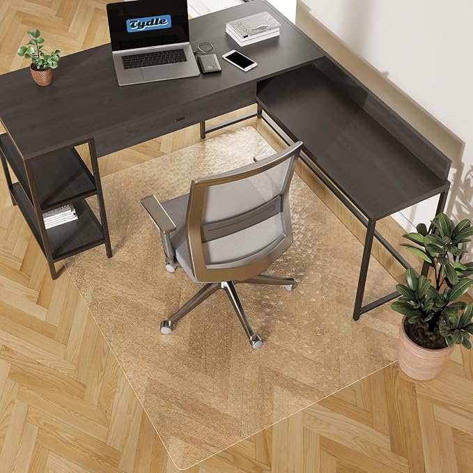 Chair Mat for Hard Floors, Tydle 60" x 75" Office Chair Mat for Hardwood Floors, Non-Slip Plastic Floor Mat for Gaming Chairs, Hard Floor Protector Computer Desk Vinyl Mat for Home Office (Clear-Rose)
