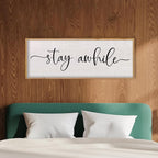 LuZhiQiang Stay Awhile Home Sign Wall Decor 40"X15" Large Solid Wood Frame For Hallway Living Room Entryway Wall Art Hanging (Wood)