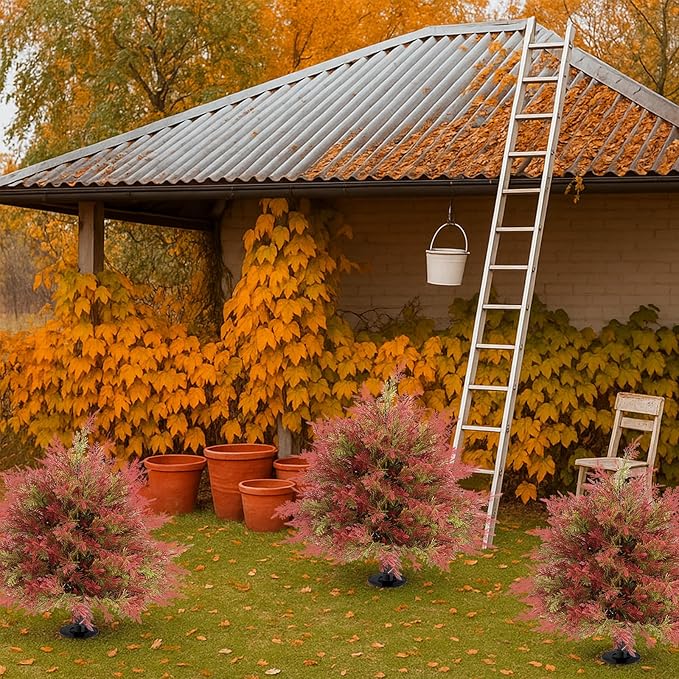 Artificial Topiary Ball Trees with Ground Spikes UV Resistant Faux Greenery Shrubs Fake Shrubs for Outdoors, Realistic Faux Plants Bushes for Garden Porch Yard Patio Decor (Red Green Cedar)