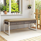 Tangkulka Outdoor Ottoman, Patio Rattan Heavy Duty Wicker Footrest with Soft Cushion & Metal Frame, Extra Seating, for Porch, Backyard, Lawn and Poolside (1)